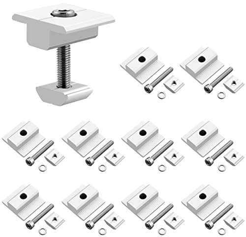 Anbte Morsetti Centrali 10 Pezzi 40mm a Forma di T in Lega di Alluminio Pannello Solare Staffe di Montaggio Kit Incl Viti 10pcs M8 * 57mm per Pannelli Fotovoltaici con Telaio da 35-40 mm