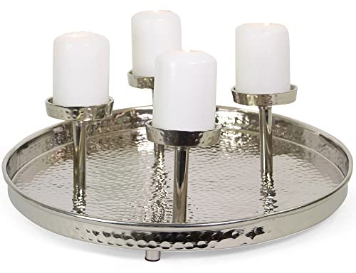 Silberner Metall Kerzenhalter Rund Ø 40 cm | 24598 - Adventskranz Hammerschlag