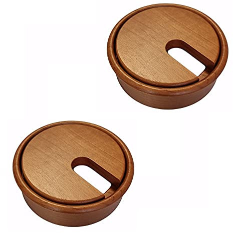 Gedotec Pasacables Redondo Ø 80 mm - Cerezo Lacado | Liso | 2 pasacables Redondos | para Pegar en encimera o Escritorio