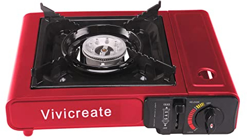 Vivicreate Portable Butane Stove 8500 BTU, Butane Stove with Auto Ignition for Camping, Lightweight Portable Gas Stove Burner with Safety Lock, Butane Burner, Estufa de Gas Portatil(Red)