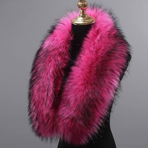 PTNKUIIY Damen Fellkragen Pelzkragen, Pelz Schal Winter Fuchspelz Kragen Pelzkragen Fuchsfell Winterkragen Wärm Fellschal Kragen Abnehmbare Halswärmer für Jacken Wintermantel Kapuze 90CM,Rose