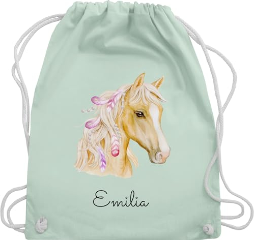 Turnbeutel Rucksack - Pferd Pferde - Pferdekopf - Unisize - Pastell Grün - wechselsachen beutel kita reit sachen für mädchen pferden pferdemotiv sportbeutel stoffsackerl kindergarten