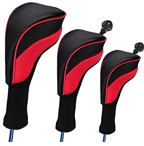 Club Head Covers, Head Covers Driver 1 3 5 Fairway Woods Headcovers Long Neck Protector for Club 3PCS Red Club Sock