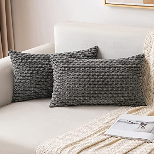 MIULEE Kordsamt Kissenbezug Kissenbezüge Dekorative Kissenhülle Moderne Sofakissen Dekokissen Couchkissen Zierkissen Weicher für Sofa Wohnzimmer Schlafzimmer 2er Set 40x60 cm Dunkelgrau