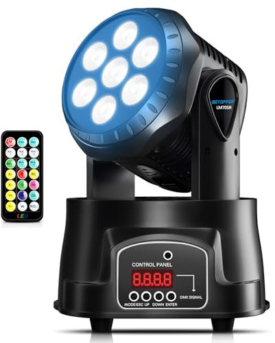 BETOPPER Stage Lights Mini Moving Heads 7x8W LED 9/14CH Disco DJ Lights' Dance Lighting LED RGBW DMX512 Sound Activated High Energy Light for Party Wedding Club Bars Show (1, 1 Pack)