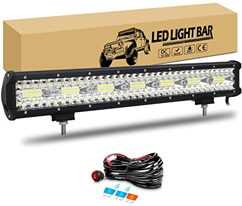 RIGIDON 51cm 420W Barre de led 4x4 avec 12V Faisceau de câblage kit, longue portée barre lumineuse led pour Offroad Véhicules Voiture camions SUV ATV, 6000K feu antibrouillard
