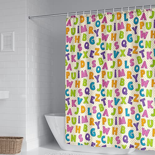 Duschrollo für Badewanne, Duschvorhang Motiv Mehrfarbig Polyester Muster mit 26 Alphabeten Stilvoller Duschvorhang 150X180cm