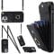 Ykerey Hülle für iPhone 12/12 Pro hülle mit Band Kette Schutzhülle mit Kartenfach PU Leder Metall Ring Halter RFID Standfunktion Brieftasche Cover für iPhone 12/12 Pro, Schwarz