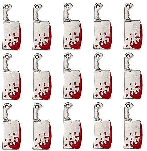 SUNNYCLUE 1Boîte 25 Pcs Couteau Charme Cuisine Charmes Halloween Gothique Alliage Émail Mini Vacances Sang Faux Couteaux Cuisine Effrayant Charme pour la Fabrication de Bijoux Charmes Résultats Collie