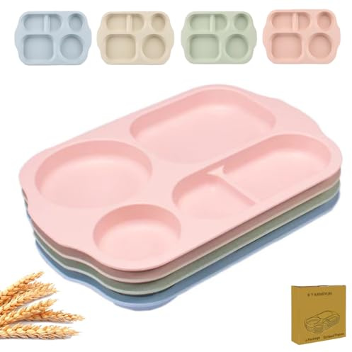 RUIBOLU Large 12 Inch Divided Plates for Kids Adults, Wheat Straw Portion Control Plate, Reusable Plastic Compartment Plates,Unbreakable Dinner Plates Dessert Plates, BPA Free