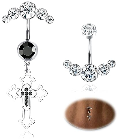 Kakonia Titan Baumeln Bauchnabelpiercing für Frauen niedlich 14G Kreuz CZ Baumelnden Bauch Knopf Ringe Bauchnabel Ringe Körper Bauch Piercing Schmuck