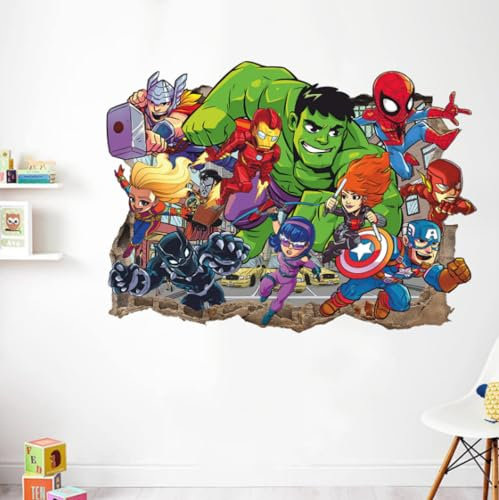 Cartoon 3d Avengers Alliance 3d Gebrochene Wand Dekoration Wandaufkleber Pvc Selbstklebende Cartoon Spider Man Poster 39,53cm