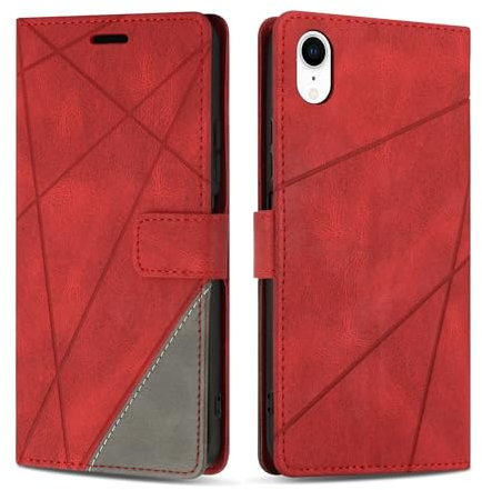 SONWO Case for iPhone XR, Premium PU Leather Flip Wallet Case Magnetic Closure Cover Case Card Slots kickstand Phone Case for iPhone XR, Red