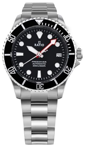 RATIO FreeDiver Sapphire Crystal Diver Watch Japanese Automatic Dive Watch 200m Water Resistant Diving Watch for Men (Black)