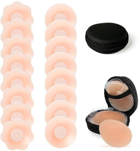 8 Pairs Nipple Covers, Nipple Covers Invisible, Silicone Nipple Covers, Reusable Nipples Pasties for Women, Soft Comfortable Reusable Adhesive Silicone Nipple Covers Pasties Invisible with Travel Cas