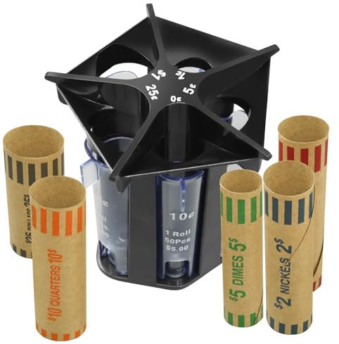 Compteur de Pièces de Monnaie, Tube de tri de Pièces, Compteur de Monnaie 5 en 1 avec Emballages Pièces Monnaie, Trieuse Monnaie pour Banque, Magasin, Porte Monnaie Trieur de Pièc