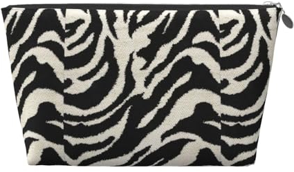 Vyonne Reise-Kulturbeutel aus Leder, Zebra-Design, langlebige Kosmetiktasche für Make-up und Toilettenartikel, silber, Einheitsgröße