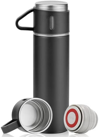 Bouteille Isotherme,Gourde Isotherme Etanche avec Tasse et Couvercle,Gourde Inox Isotherme,Gourde Isotherme,Thermos isotherme en métal,Bouteille d'eau sans BPA,Pour Sport,Voyage,500ML (Noir)