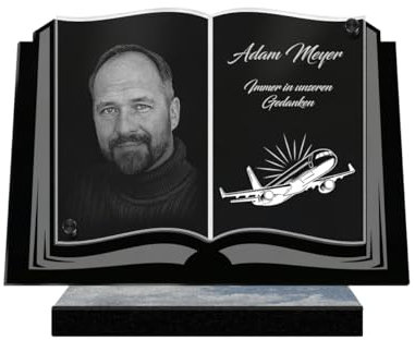 ETERNEL - Personalisierte Grabplatte Buch Flugzeug Foto und personalisierbarer Text, lasergravierte Grabplatte für Hommage, Friedhofsplatte, Grab, Grabstätte, Trauer
