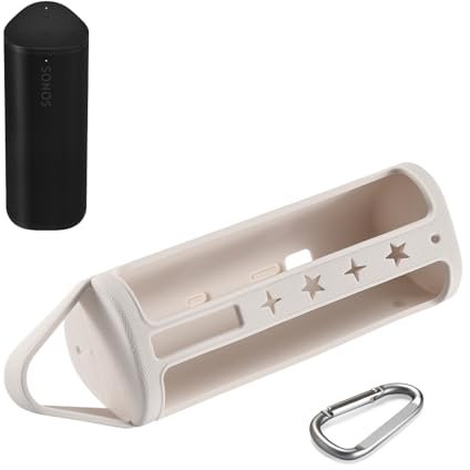 Housse de protection en silicone pour Sonos Roam 2/Sonos Roam, housse de transport antichoc pour haut-parleur Bluetooth sans fil Sonos Roam 2 avec mousqueton (beige)