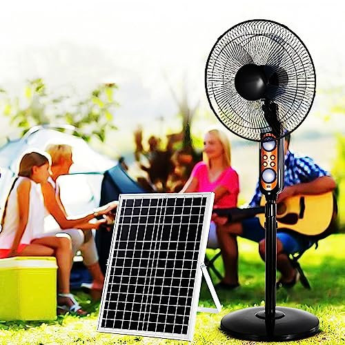 Portable Solar Pedestal Fan - Rechargeable Solar-Powered Standing Fan for Camping and Travel with USB Output - Cordless Floor Fan for Home, Outdoor, Patio, Car, Worksite