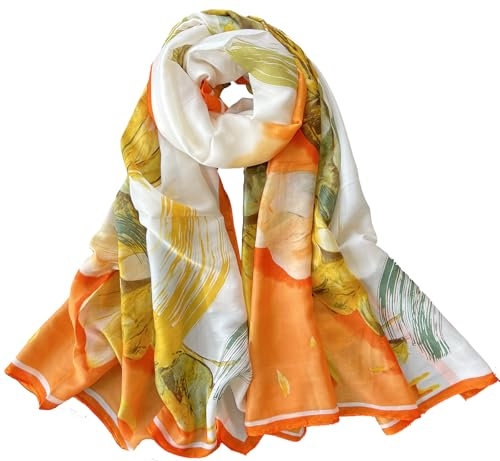 MEDUOLA Femmes Soie Foulards La Mode élégant Echarpes Extensible Doux Châle (Lys Orange)