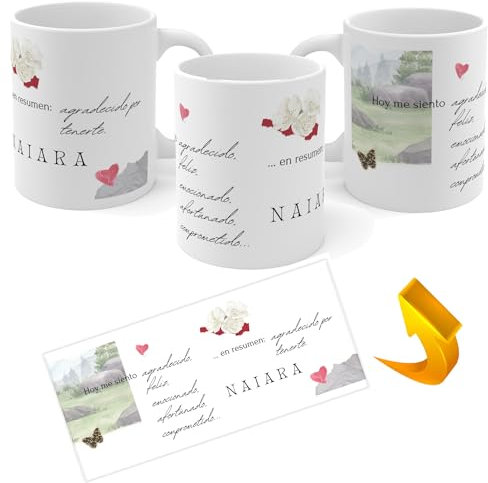 CREATIVASS Tazas Personalizadas Con Nombre para San Valentín y para Parejas, Diseños de Amor, Novio, Novia, dia Enamorados regalo Original (FELIZ)