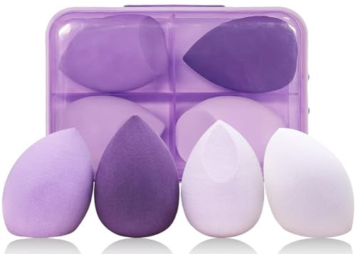 AmiCera Makeup Sponge, Beauty Blender 4 Pack Latex Free Beauty Makeup Powder Puff Blending Blender Foundation Concealer for Liquid, Powders, Creams, with 1 Sponge Holder Case, Purple