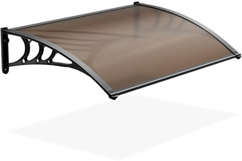 Warmiehomy Curved Door Canopy, Front Door Canopy Outdoor Waterproof, Porch Rain Canopy Awning for Window, Roof Cover, Patio, UV Protection, Brown, 120x80 cm