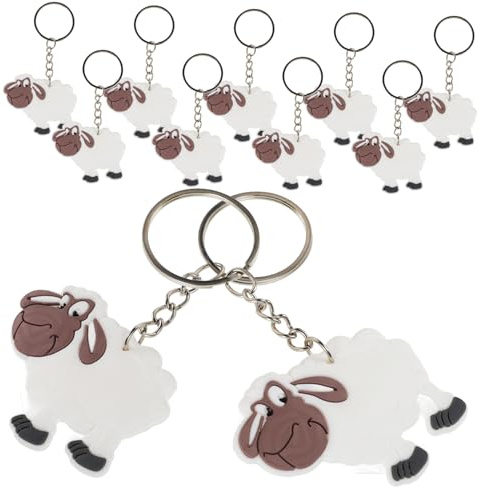 JUMPLAWN 12 Stück Niedlicher Schlüsselanhänger mit Schaf Motiv aus PVC | Deko Schafe, Zinklegierung und Weißes Design, als Taschenanhänger für Partys und Geschenke