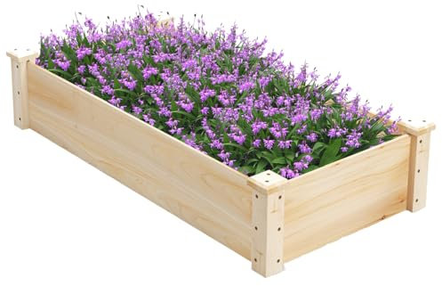 COSTWAY Jardineras de Madera, Huerto Urbano Exterior 120 x 61 x 26 cm, Maceta de Madera para Plantas Caja, Cama Elevada de Jardín, Jardinera de Jardín para Verduras, Flores y Hierbas, Natural