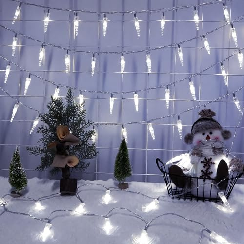 GRADESIN Christmas Icicle Lights Indoor，20ft 40 LED Icicle String Lights Battery Operated Powered Christmas Lights for Indoor Winter Christmas Decorations