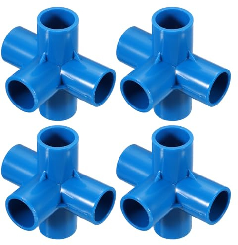 QUARKZMAN 4 Pcs Raccord PVC, Raccord PVC 5 Voies 1 0.8 Connecteurs PVC Coude PVC Raccords De Tuyaux PVC Raccordement PVC Connecteur d'angle pour Meubles PVC Jardin DIY, Bleu