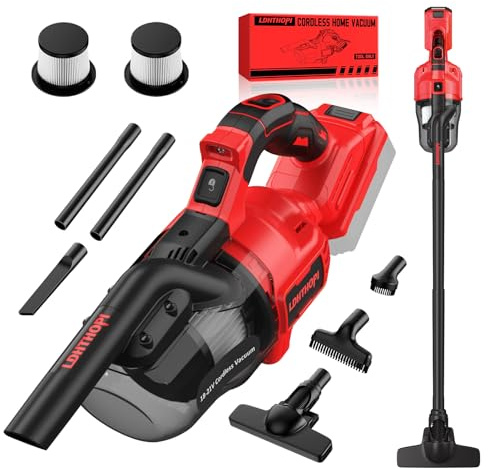 LDHTHOPI Akku Staubsauger für Makita 18V,20000 Pa Starke Saugleistung,1,28 kg Leichter Staubsauger mit HEPA-Filter,5in1 Handstaubsauger mit LED-Licht Für Teppich, Hartboden, Möbel, Auto (Ohne Akku)Rot