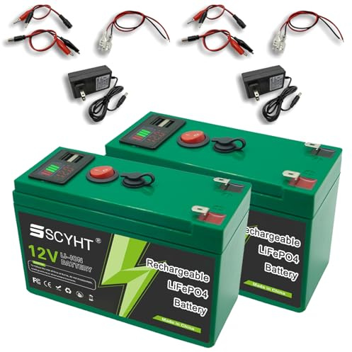 SSCYHT Batteria al litio 12V 12Ah 6Ah 8Ah 15Ah 10Ah Batteria LiFePO4 12V Batterie di ricambio per alimentazione di backup per motore 50W a 180W con porta USB, display,12v15ah 2pack