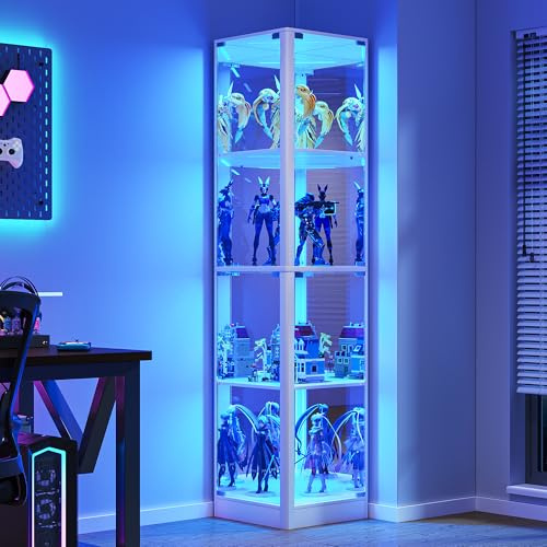 FREDEES Eck-Glasvitrine mit LED-Beleuchtung, Bewegungssensor