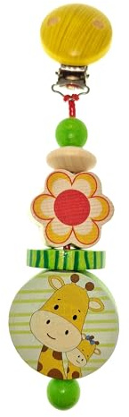 Rudolphs Schatzkiste Wagenhänger mit Giraffenmotiv, Blume und bunten Holzperlen BxHxT 7x4x20cm NEU Babywagenanhänger Clipfigur Kinderwagenkette Holzspielzeug Giraffe