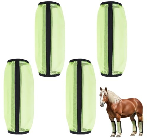 nbeads 4 piezas Botas de mosca para caballos, mosquiteras transpirables antideslizantes para caballos, cómodas mosquiteras de malla para proteger contra moscas, accesorios de mosquitos, verde amarillo