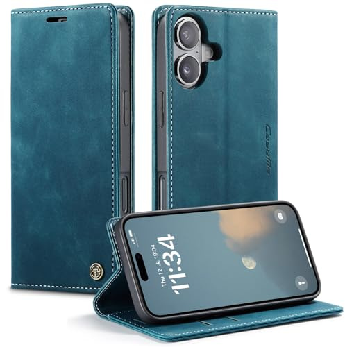 KZB für iPhone 17 Hülle, Magnet Leder Klapphülle Stoßfest | Retro PU Leder, 2 Kartenfach, Standfunktion, Schutzhülle, Flip Case, Handyhülle für iPhone 17 6,3'', Blaugrün
