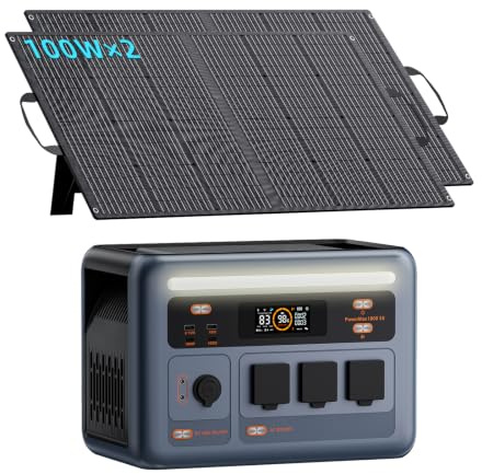IEE 1800W Centrale Elettrica Portatile P1800 con 2 Pannello 100W, 1024Wh Generatore Solare con Batteria LiFePO4, Ricarica 0-80% in 45 min, APP, UPS, Power Station per Campeggio/Camper/Casa