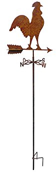 Wettertier Hahn aus Blech, Edelrost mit Erdspieß Gesamthöhe ca. 2 m