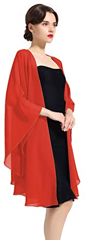 BEAUTELICATE Chiffon Schal Stola Bolero Damen Für Abendkleid Festlich Hochzeit Braut Frühling Sommer Jacke Rot,Einheitsgröße