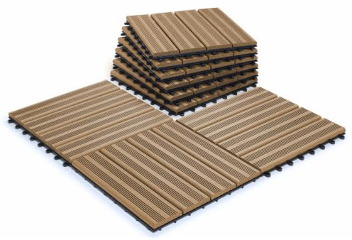 CLICK-DECK Composite Plus Decking Tiles | Patio, Balcony, Concrete, Hot Tub Deck Tiles | 30x30cm Square Connect Flooring | Easy Installation | Low Maintenance | Drainage (6X Deck Tiles, Teak)