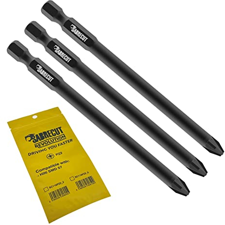 3 x SabreCut SC116PZ2_3 116 mm PZ2 Compatible avec Hilti SMD 57 SMD57 1/2 Autofeed Assemblé Tournevis pour cloison sèche Pistolet Pistolet Pozi Pozidriv No.2 Heavy Duty