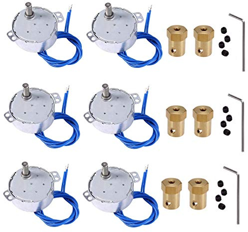 6PCS Turntable Motor Synchronous Synchron Motor 50/60Hz AC 100~127V CCW/CW 4W 5-6RPM/MIN CCW/CW with 7mm Flexible Coupling Connector for Cup Turner,Hand-Made, School Project, Model (5-6RPM)