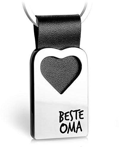 FABACH Herz Schlüsselanhänger mit Gravur aus Leder - Oma Geschenk Anhänger für Geburtstag - Beste Oma