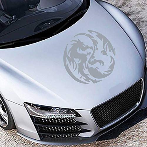 INDIGOS UG Aufkleber - Autoaufkleber Yin Yang Drache 60cm x 60cm Silber - Tuning Carystyling Heckscheibe Auto