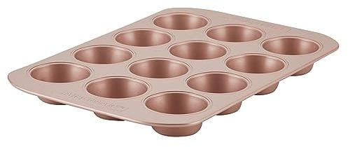Farberware Nonstick Bakeware, Nonstick Muffin Pan/Cupcake Pan - 12 Cup, Rose Gold Red