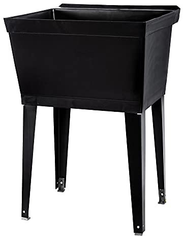JS Jackson Supplies Fregadero utilitario de 19 galones con patas de metal ajustables, ideal para lavandería, sótano o taller de garaje, fregadero de tienda resistente, no incluye grifo (negro)