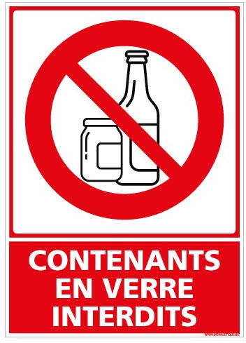 Adhésif - Contenants en Verre Interdits - Dimensions 150 x 210 mm - Protection Anti-UV